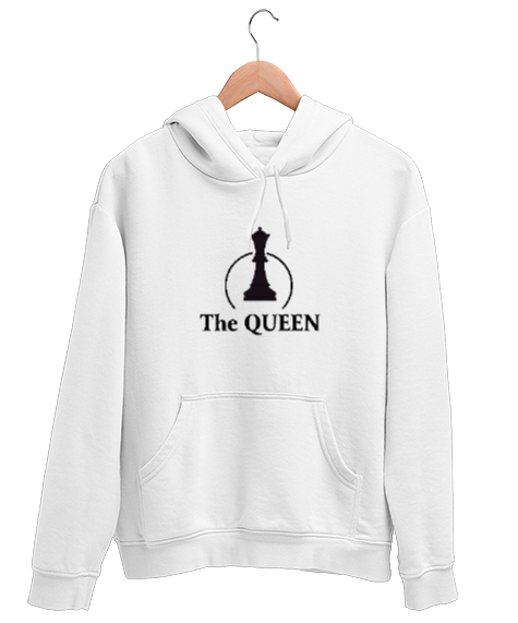 Tisho - Kraliçe - The Queen - Satranç Beyaz Unisex Kapşonlu Sweatshirt