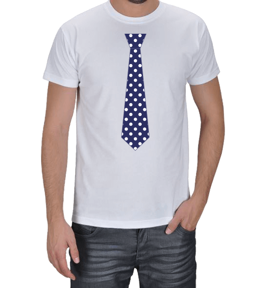 Tisho - kravat, mavi beyaz, babalar günü Erkek Tişört