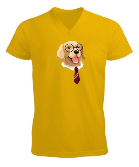 Tisho - Kravatlı golden Sarı Erkek Kısa Kol V Yaka Tişört