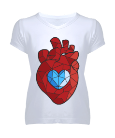 Kristal Kalp Vektör Kadın V Yaka Tişört - Tisho