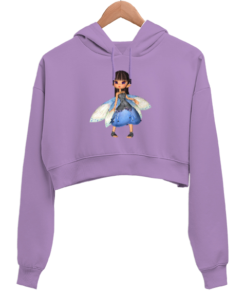 Tisho - Küçük Peri - Little Fairy Lila Kadın Crop Hoodie Kapüşonlu Sweatshirt
