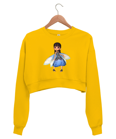 Tisho - Küçük Peri - Little Fairy Sarı Kadın Crop Sweatshirt