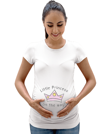 Tisho - Küçük Prenses Yolda - Little Princess on the way Baskılı Beyaz Kadın Hamile Tişört