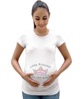 Küçük Prenses Yolda - Little Princess on the way Baskılı Beyaz Kadın Hamile Tişört - Tisho