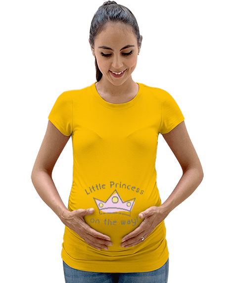 Tisho - Küçük Prenses Yolda - Little Princess on the way Baskılı Sarı Kadın Hamile Tişört