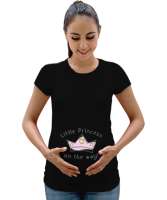 Küçük Prenses Yolda - Little Princess on the way Baskılı Siyah Kadın Hamile Tişört - Tisho
