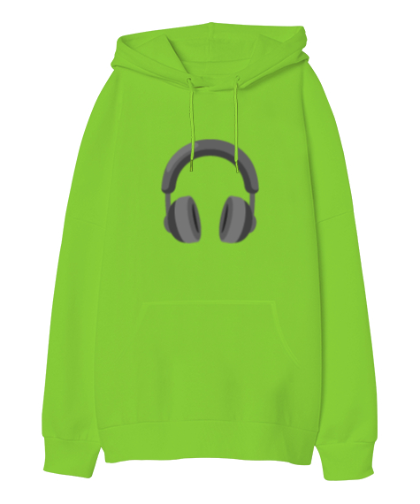 Tisho - Kulaklık Yeşil Fıstık Yeşili Oversize Unisex Kapüşonlu Sweatshirt