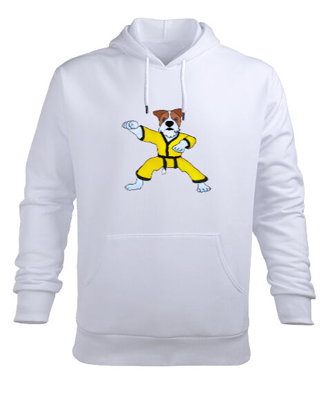 Tisho - kung fu ustası köpek Beyaz Erkek Kapüşonlu Hoodie Sweatshirt