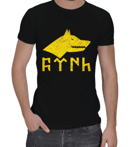 Kurt figürü ve Göktürkçe Türk yazılı Erkek Regular Kesim Tişört - Tisho