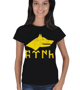 Kurt figürü ve Göktürkçe Türk yazılı Kadın Tişört - Tisho