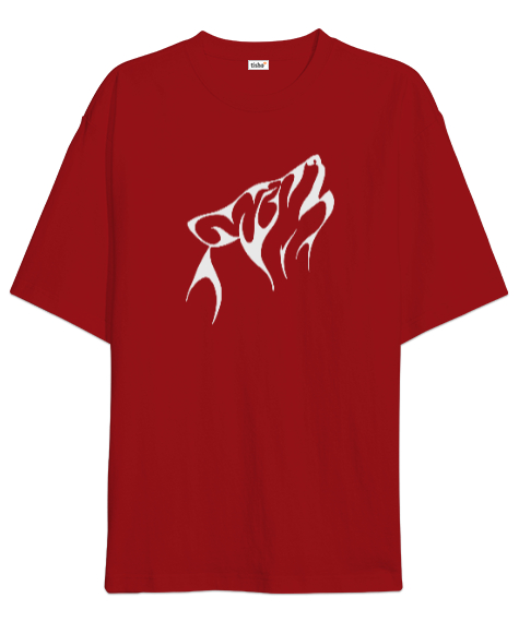 Tisho - Kurt Resimli Kırmızı Oversize Unisex Tişört
