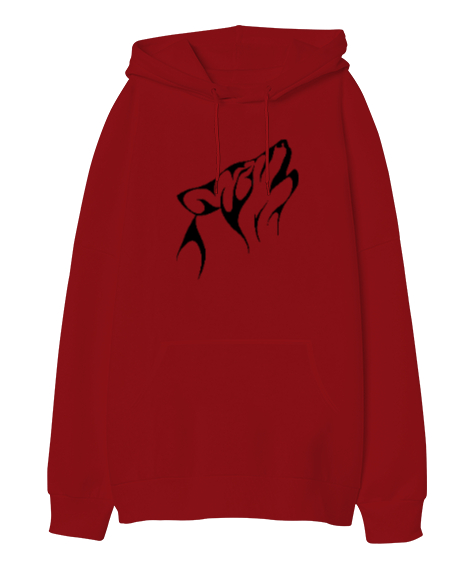 Tisho - Kurt Resimli Kr0006 Kırmızı Oversize Unisex Kapüşonlu Sweatshirt