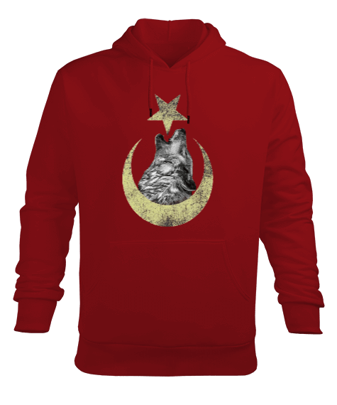 Kurt ve Ay Yıldız Baskılı Erkek Kapüşonlu Hoodie Sweatshirt - Tisho