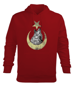 Kurt ve Ay Yıldız Baskılı Erkek Kapüşonlu Hoodie Sweatshirt - Tisho