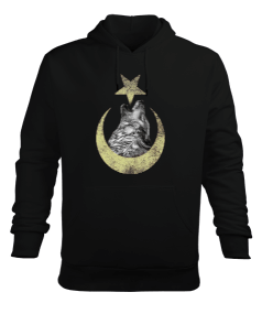 Kurt ve Ay Yıldız Baskılı Erkek Kapüşonlu Hoodie Sweatshirt - Tisho