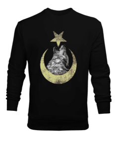Kurt ve Ay Yıldız Baskılı Erkek Sweatshirt - Tisho