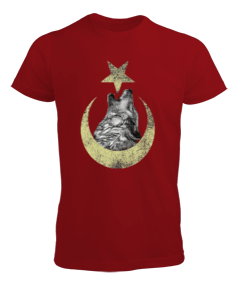 Kurt ve Ay Yıldız Baskılı Erkek Tişört - Tisho