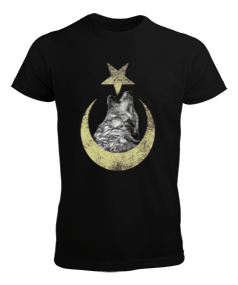 Kurt ve Ay Yıldız Baskılı Erkek Tişört - Tisho