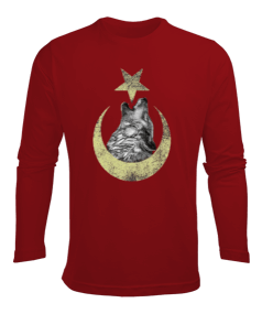 Kurt ve Ay Yıldız Baskılı Erkek Uzun Kol Yazlık Tişört - Tisho