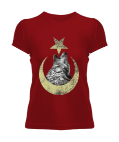 Kurt ve Ay Yıldız Baskılı Kadın Tişört - Tisho