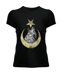 Kurt ve Ay Yıldız Baskılı Kadın Tişört - Tisho