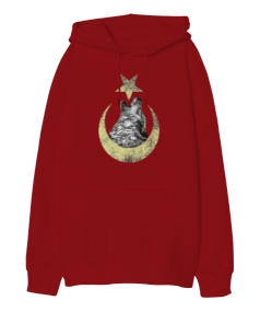 Kurt ve Ay Yıldız Baskılı Oversize Unisex Kapüşonlu Sweatshirt - Tisho