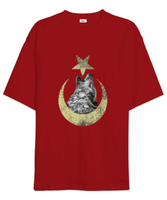 Kurt ve Ay Yıldız Baskılı Oversize Unisex Tişört - Tisho