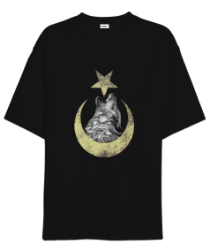 Kurt ve Ay Yıldız Baskılı Oversize Unisex Tişört - Tisho