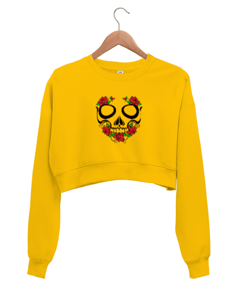 Tisho - Kuru kafa Sarı Kadın Crop Sweatshirt