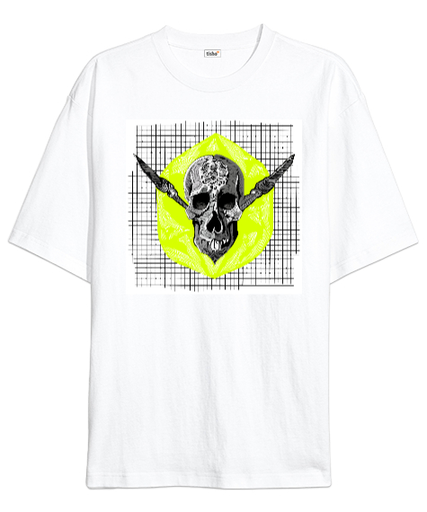 Tisho - Kurukafa Beyaz Oversize Unisex Tişört