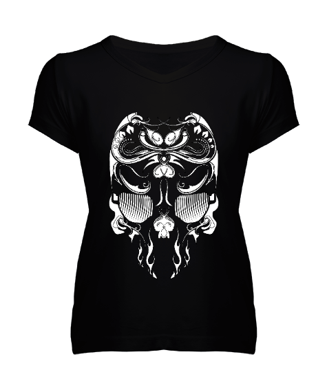 Tisho - kurukafa-skull kadın kısa kollu v yaka t-shirt Kadın V Yaka Tişört