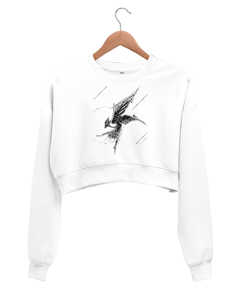 Tisho - Kuş Çizim Kadın Crop Sweatshirt