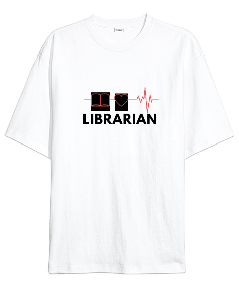 Tisho - Kütüphaneci Özel Tasarım Beyaz Oversize Unisex Tişört