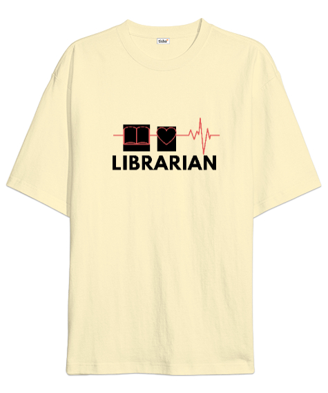 Tisho - Kütüphaneci Özel Tasarım Krem Oversize Unisex Tişört