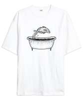 Küvetteki Balık - Fish Beyaz Oversize Unisex Tişört - Tisho