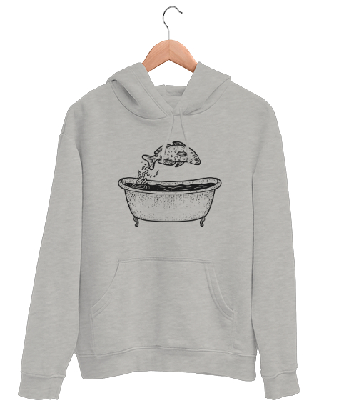 Küvetteki Balık - Fish Gri Unisex Kapşonlu Sweatshirt - Tisho