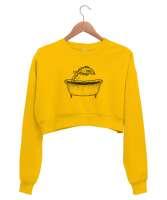 Küvetteki Balık - Fish Sarı Kadın Crop Sweatshirt - Tisho