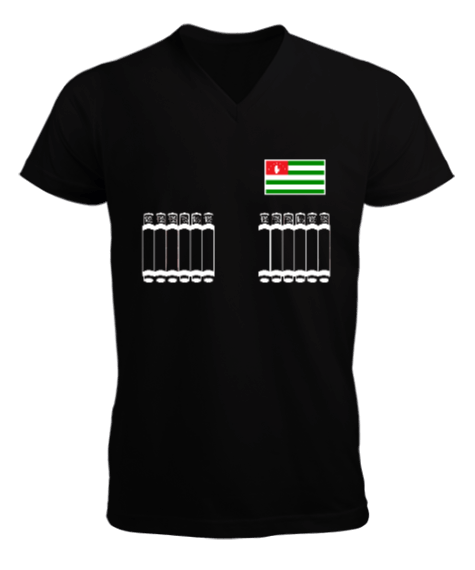Kuzey Kafkasya halklarının halk kıyafetleri,Abhazya bayrağı ile. Erkek Kısa Kol V Yaka Tişört