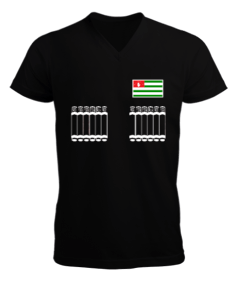 Kuzey Kafkasya halklarının halk kıyafetleri,Abhazya bayrağı ile. Erkek Kısa Kol V Yaka Tişört - Tisho