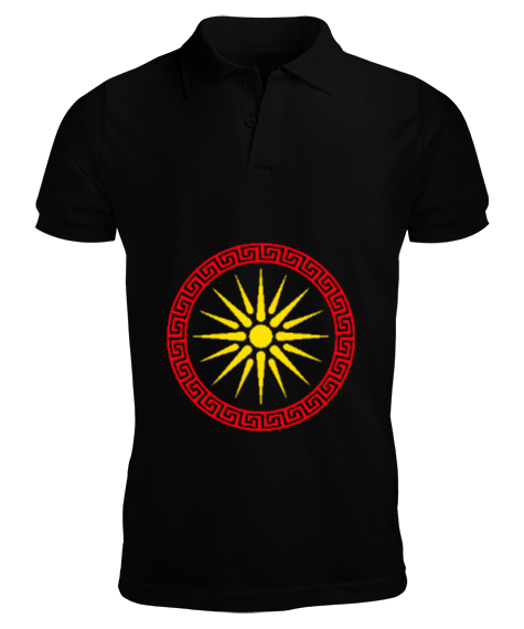 Kuzey Makedonya,Makedonya,Makedonya Bayrağı,Makedonya logosu,Macedonia flag. Siyah Erkek Kısa Kol Polo Yaka - Tisho