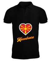 Kuzey Makedonya,Makedonya,Makedonya Bayrağı,Makedonya logosu,Macedonia flag. Siyah Erkek Kısa Kol Polo Yaka - Tisho