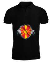 Kuzey Makedonya,Makedonya,Makedonya Bayrağı,Makedonya logosu,Macedonia flag. Siyah Erkek Kısa Kol Polo Yaka - Tisho