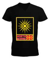 Kuzey Makedonya,Makedonya,Makedonya Bayrağı,Makedonya logosu,Macedonia flag. Siyah Erkek Kısa Kol V Yaka Tişört - Tisho