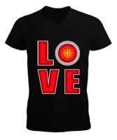 Kuzey Makedonya,Makedonya,Makedonya Bayrağı,Makedonya logosu,Macedonia flag. Siyah Erkek Kısa Kol V Yaka Tişört - Tisho