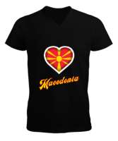 Kuzey Makedonya,Makedonya,Makedonya Bayrağı,Makedonya logosu,Macedonia flag. Siyah Erkek Kısa Kol V Yaka Tişört - Tisho