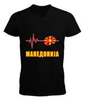 Kuzey Makedonya,Makedonya,Makedonya Bayrağı,Makedonya logosu,Macedonia flag. Siyah Erkek Kısa Kol V Yaka Tişört - Tisho