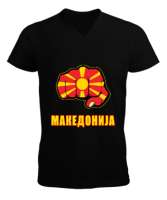 Kuzey Makedonya,Makedonya,Makedonya Bayrağı,Makedonya logosu,Macedonia flag. Siyah Erkek Kısa Kol V Yaka Tişört - Tisho
