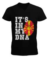 Kuzey Makedonya,Makedonya,Makedonya Bayrağı,Makedonya logosu,Macedonia flag. Siyah Erkek Kısa Kol V Yaka Tişört - Tisho