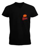 Kuzey Makedonya,Makedonya,Makedonya Bayrağı,Makedonya logosu,Macedonia flag. Siyah Erkek Kısa Kol V Yaka Tişört - Tisho