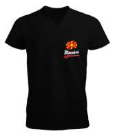 Kuzey Makedonya,Makedonya,Makedonya Bayrağı,Makedonya logosu,Macedonia flag. Siyah Erkek Kısa Kol V Yaka Tişört - Tisho